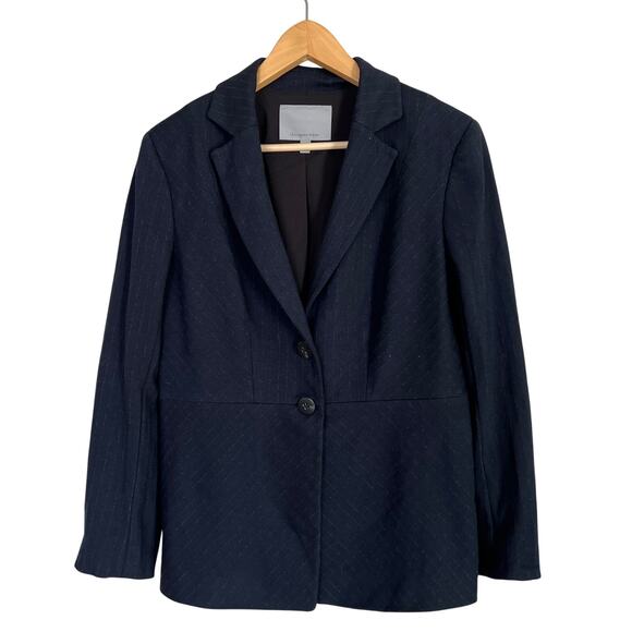 Classiques Entier Navy Blue Viscose Nylon Blazer Jacket Women Size 12 Pinstriped - Picture 1 of 10
